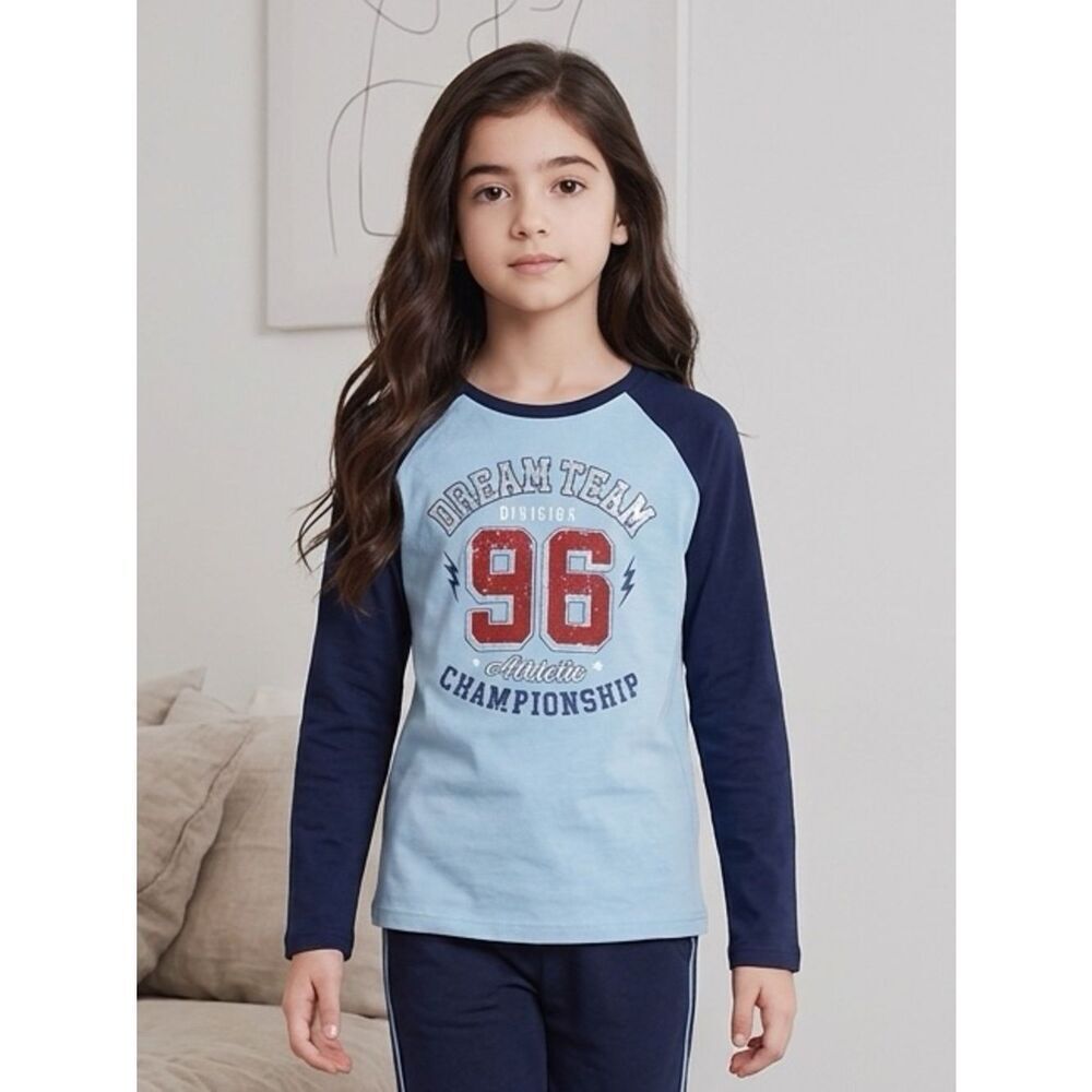 NWT Olivia & Max Girls Blue Pajama Top with Socks “Dream Team” - Size 8/10